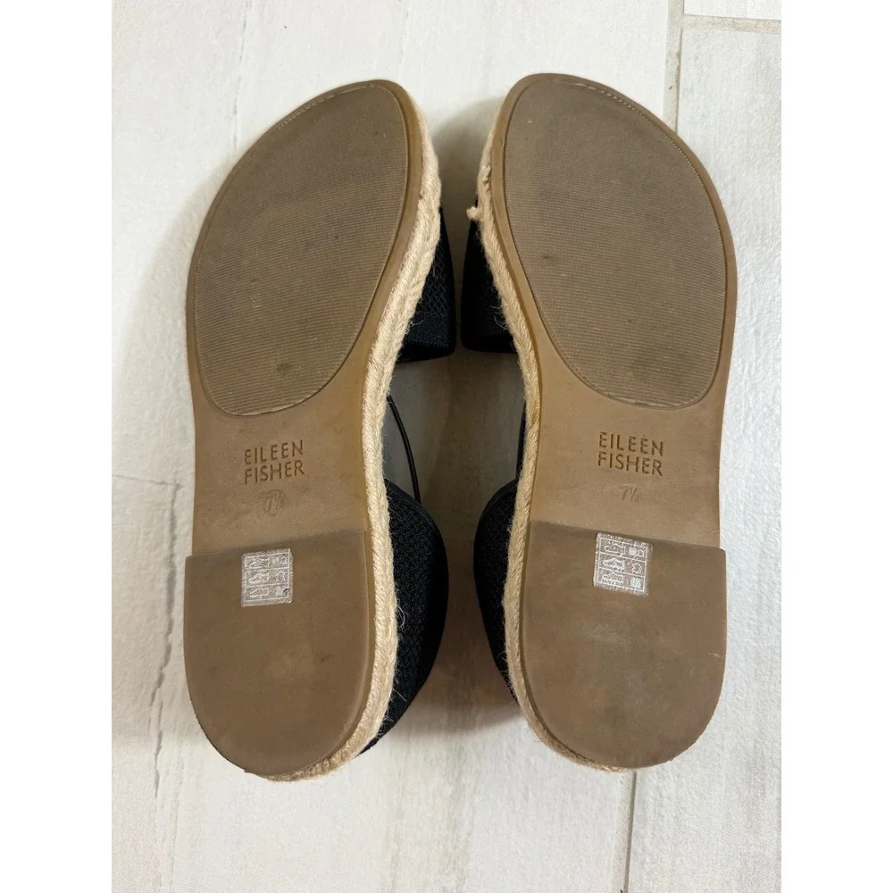 Eileen Fisher Women Black Knit Espadrille Flat Sandals Open Toe D'Orsay 7.5